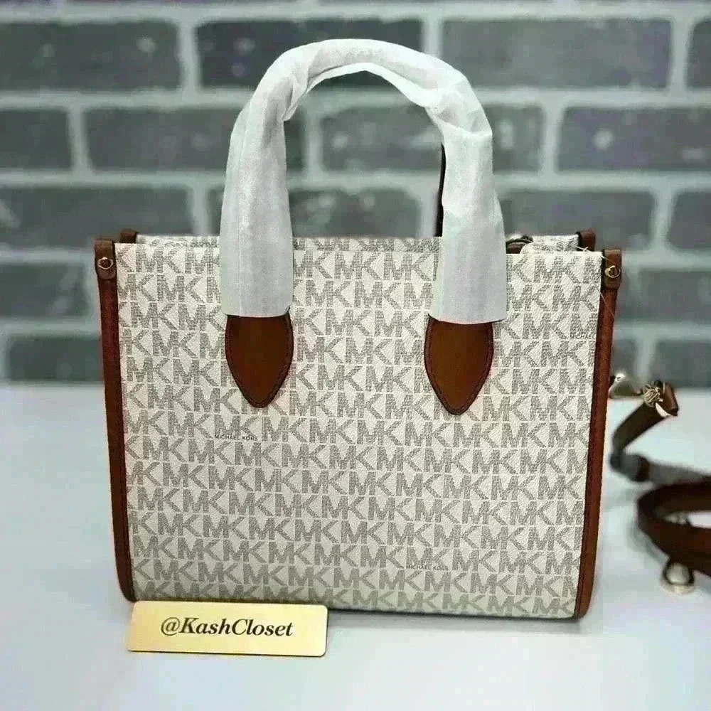 Michael Kors Mirella Handbag Purse Small Shopper Top Zip Crossbody Vanilla